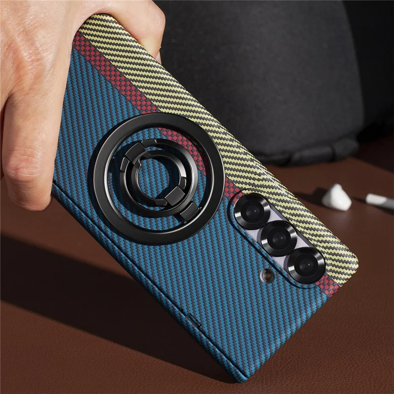 For Samsung Galaxy Z Fold7 5G Case Ring Holder Kickstand Hard PC Phone Cover with Screen Film - Black