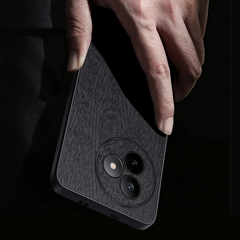 For Xiaomi Redmi K80 Ultra 5G Case Wood Texture PU Leather Coated PC TPU Phone Cover - Black