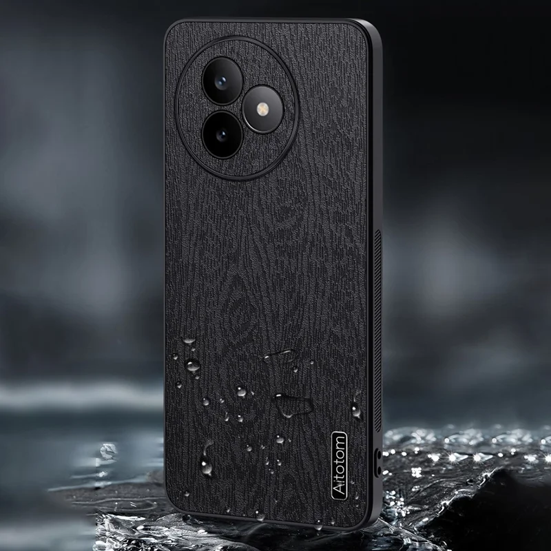 For Xiaomi Redmi K80 Ultra 5G Case Wood Texture PU Leather Coated PC TPU Phone Cover - Black