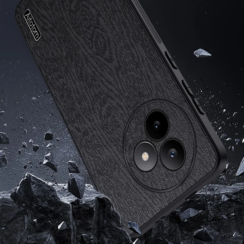 For Xiaomi Redmi K80 Ultra 5G Case Wood Texture PU Leather Coated PC TPU Phone Cover - Black