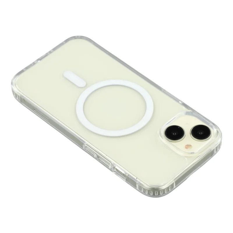For iPhone 14 Plus Magnetic Case 1.5mm Thickness TPU + PC Clear Phone Back Cover