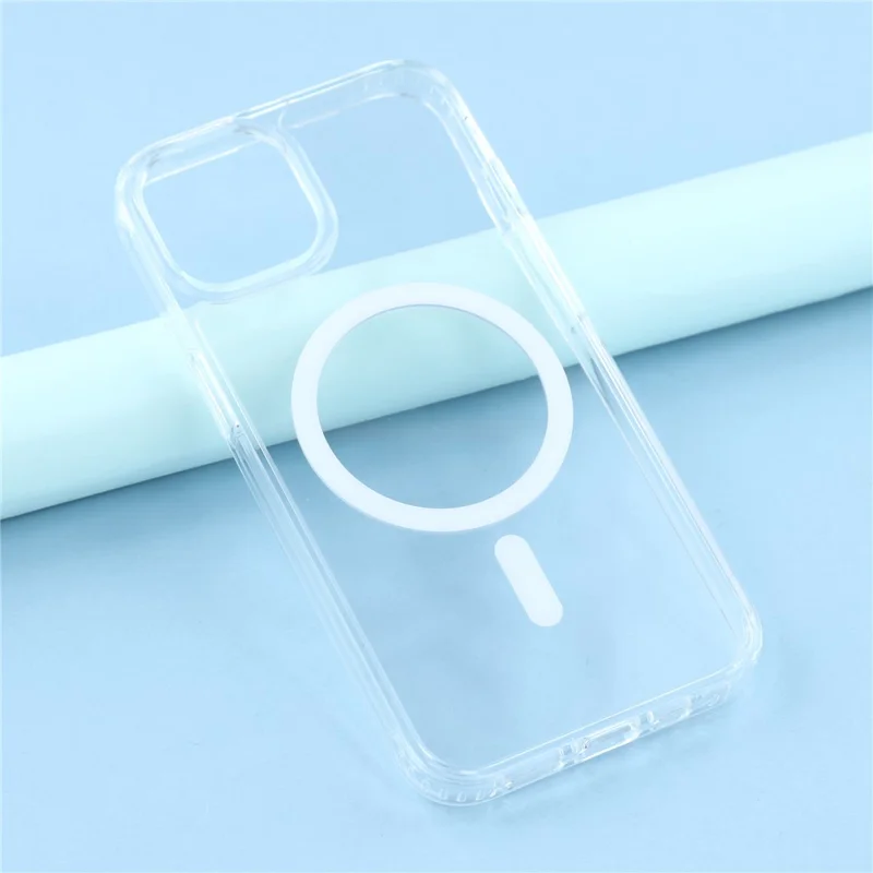 For iPhone 14 Plus Magnetic Case 1.5mm Thickness TPU + PC Clear Phone Back Cover