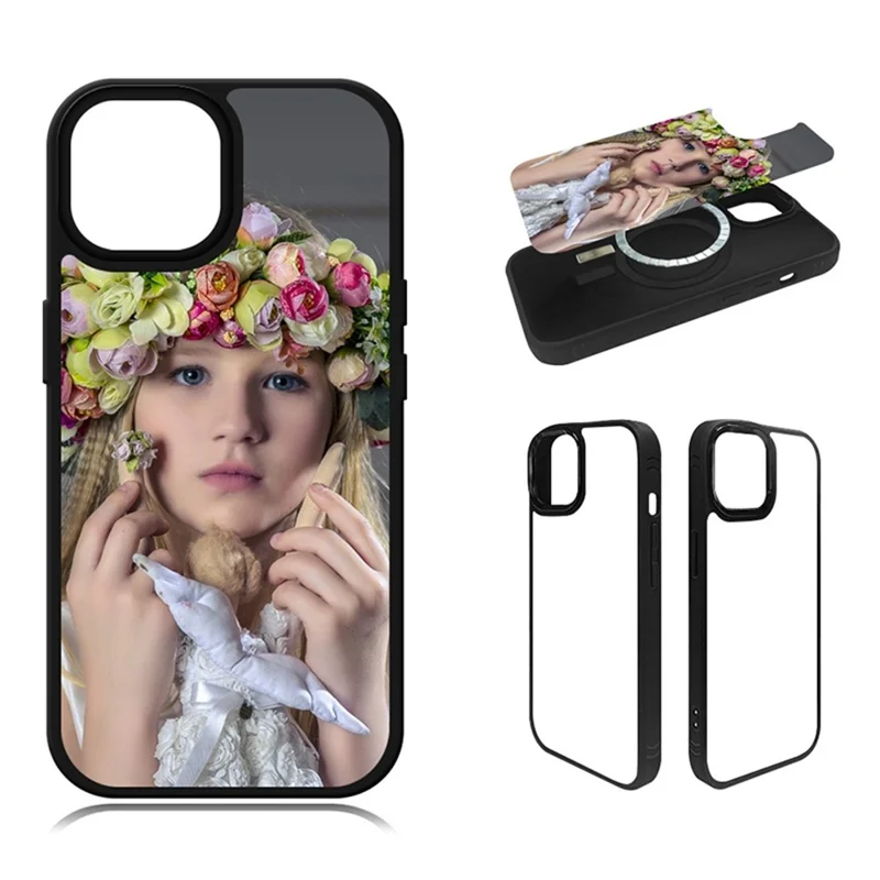10Pcs For iPhone 15 Case DIY Blank Heat Transfer TPU + PC Phone Back Cover with Magnetic Ring
