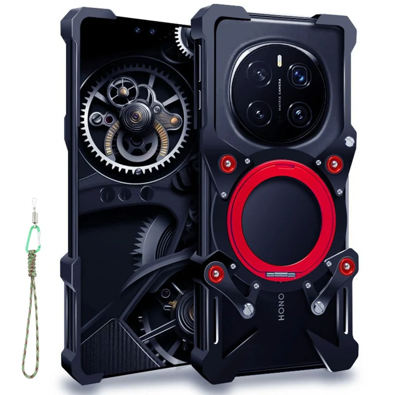 For Honor Magic7 Pro 5G / Magic7 RSR Porsche Design 5G Custodia Paraurti con Supporto in Lega di Alluminio Magnetica con Cinturino da Polso - Nero