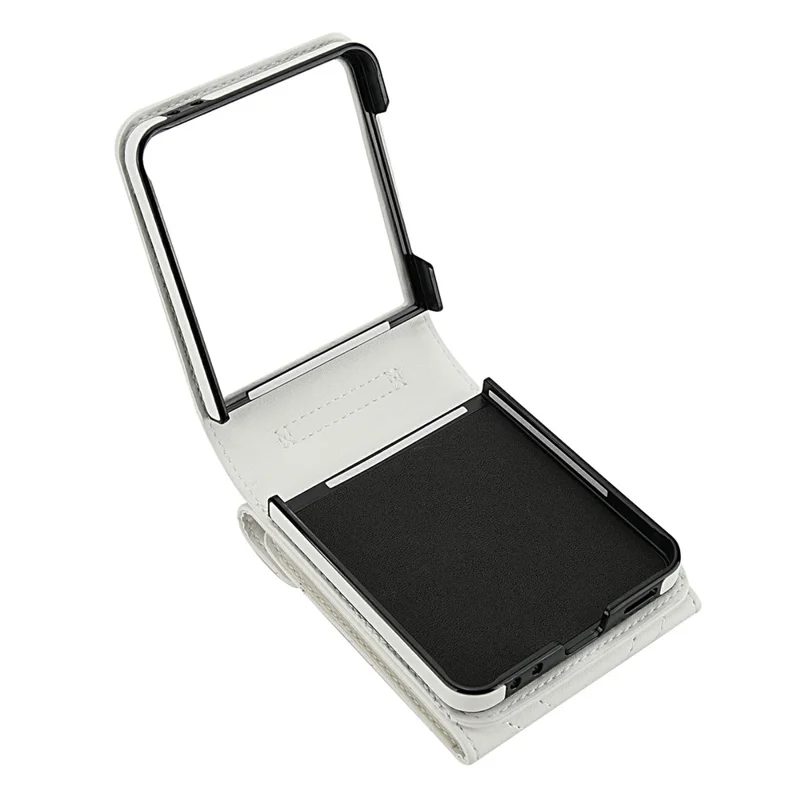 For Samsung Galaxy Z Flip7 5G Case RFID Blocking PU Leather + TPU Phone Cover with Shoulder Strap - White