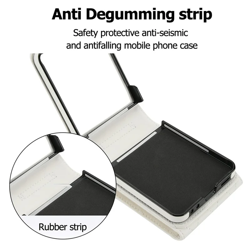 For Samsung Galaxy Z Flip7 5G Case RFID Blocking PU Leather + TPU Phone Cover with Shoulder Strap - White