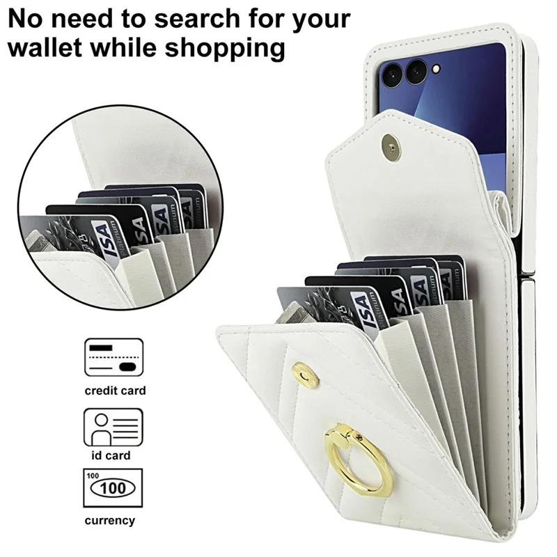 For Samsung Galaxy Z Flip7 5G Case RFID Blocking PU Leather + TPU Phone Cover with Shoulder Strap - White