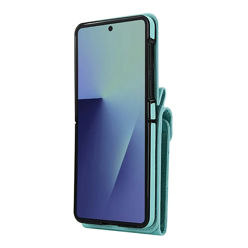 For Samsung Galaxy Z Flip7 5G Case RFID Blocking PU Leather + TPU Phone Cover with Shoulder Strap - Mint Green