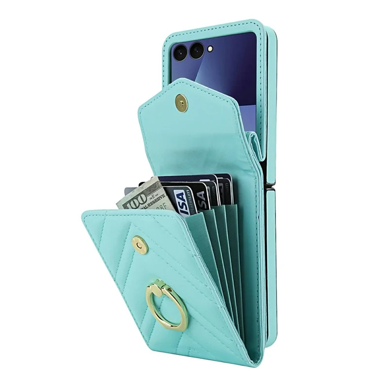 For Samsung Galaxy Z Flip7 5G Case RFID Blocking PU Leather + TPU Phone Cover with Shoulder Strap - Mint Green