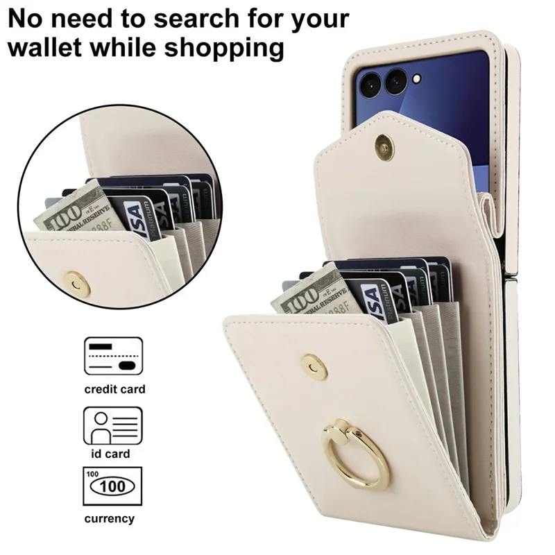 Cover per Samsung Galaxy Z Flip7 5G con Texture Effetto Pelle di Litchi + Cover per Telefono TPU con Tracolla - Bianco