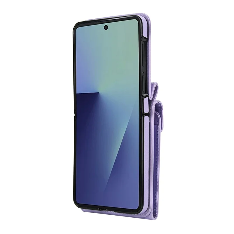 Cover per Samsung Galaxy Z Flip7 5G con Texture Effetto Pelle di Litchi + Cover Telefonica TPU con Cinturino a Tracolla - Viola Chiaro