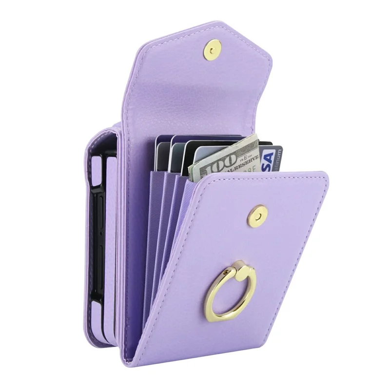 Cover per Samsung Galaxy Z Flip7 5G con Texture Effetto Pelle di Litchi + Cover Telefonica TPU con Cinturino a Tracolla - Viola Chiaro