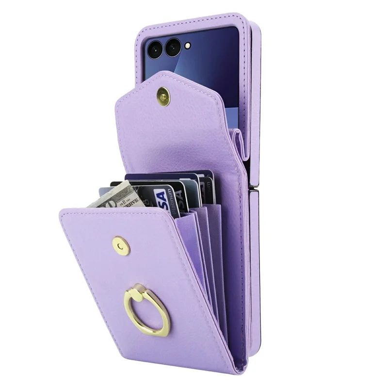 Cover per Samsung Galaxy Z Flip7 5G con Texture Effetto Pelle di Litchi + Cover Telefonica TPU con Cinturino a Tracolla - Viola Chiaro