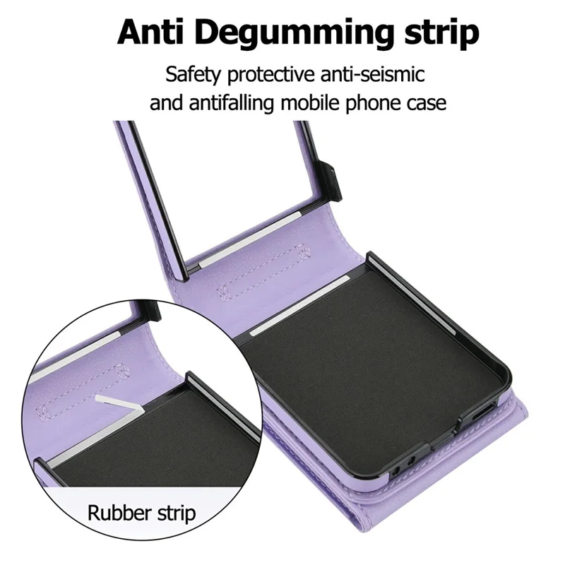 Cover per Samsung Galaxy Z Flip7 5G con Texture Effetto Pelle di Litchi + Cover Telefonica TPU con Cinturino a Tracolla - Viola Chiaro