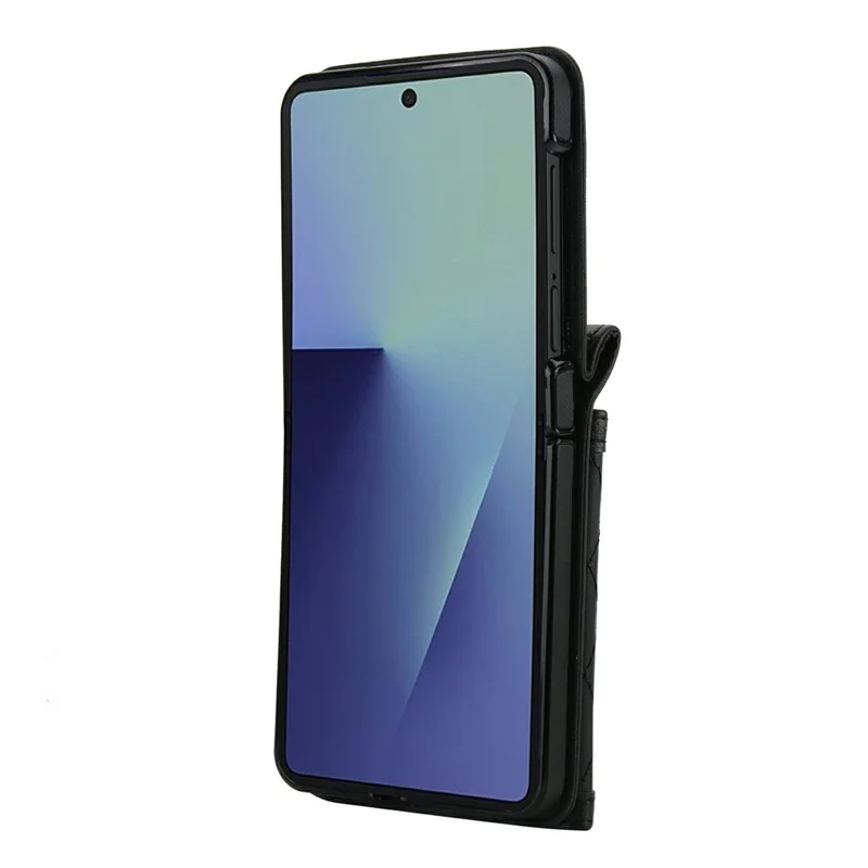 For Samsung Galaxy Z Flip7 5G Case Card Holders RFID Blocking PU Leather Phone Back Cover with Shoulder Strap - Black