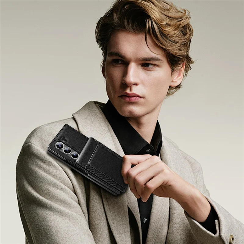 For Samsung Galaxy Z Fold6 5G Case Card Bag Kickstand Leather + PC Phone Cover with HD Screen Protector - Black