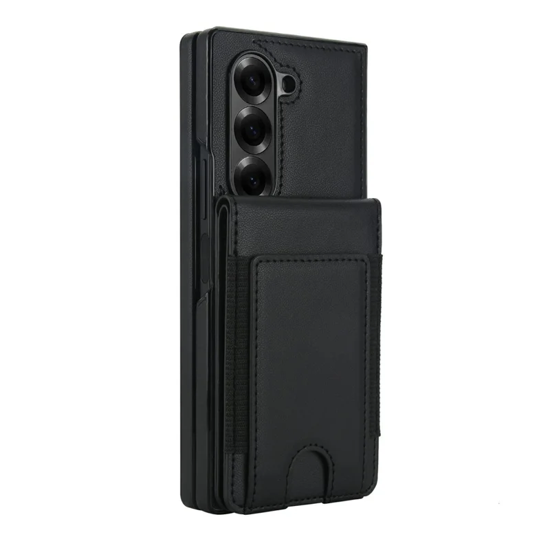 For Samsung Galaxy Z Fold5 5G Case Card Bag Kickstand Leather + PC Phone Cover with HD Screen Protector - Black