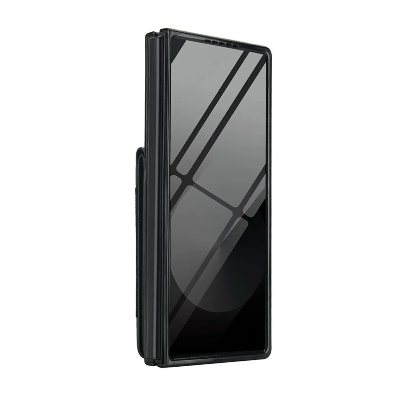 For Samsung Galaxy Z Fold5 5G Case Card Bag Kickstand Leather + PC Phone Cover with HD Screen Protector - Black