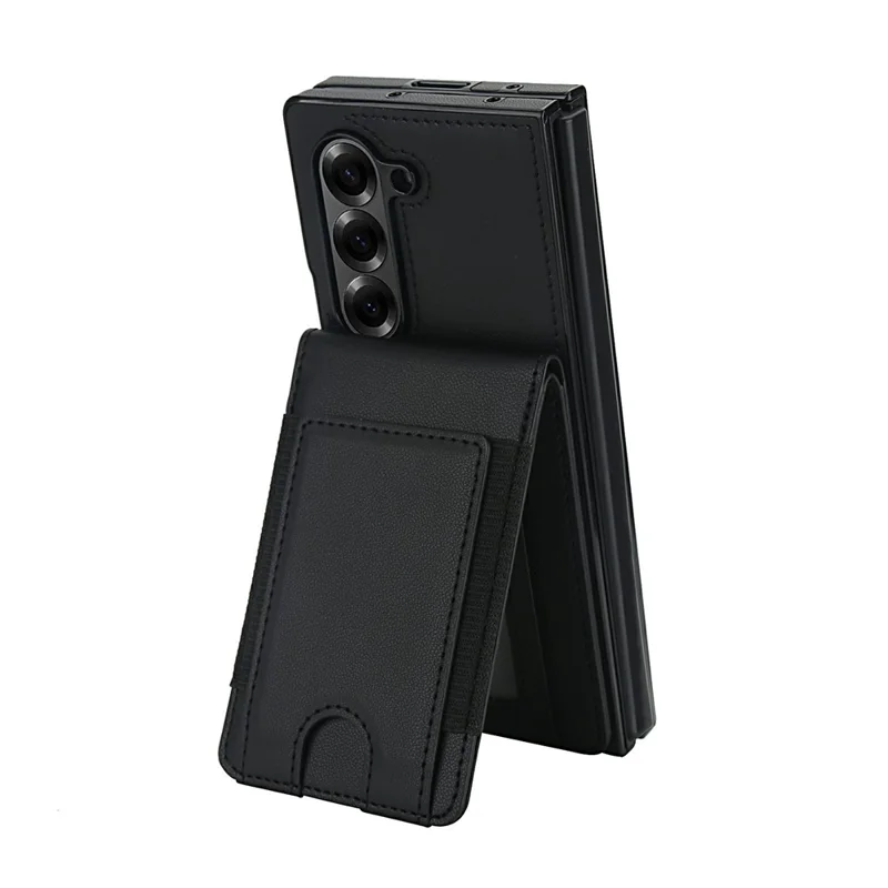 For Samsung Galaxy Z Fold5 5G Case Card Bag Kickstand Leather + PC Phone Cover with HD Screen Protector - Black