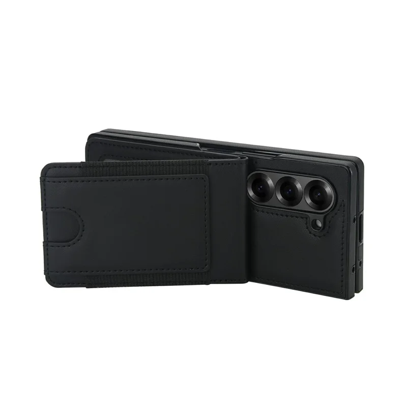 For Samsung Galaxy Z Fold5 5G Case Card Bag Kickstand Leather + PC Phone Cover with HD Screen Protector - Black