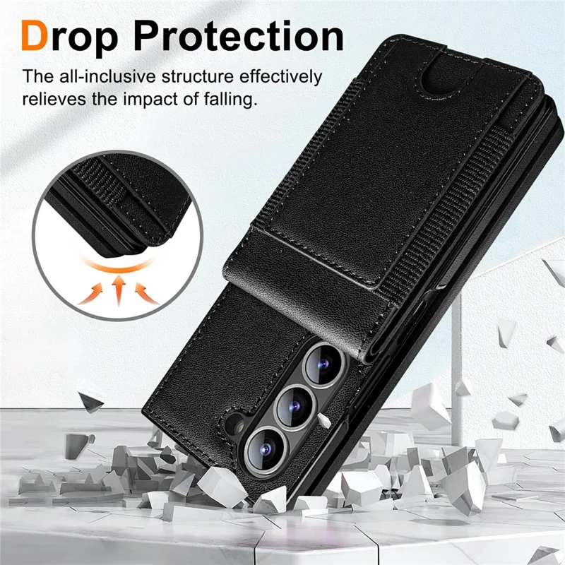 For Samsung Galaxy Z Fold5 5G Case Card Bag Kickstand Leather + PC Phone Cover with HD Screen Protector - Black