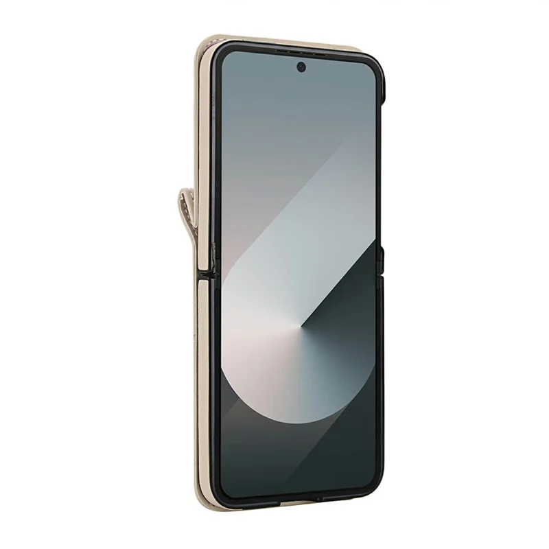For Samsung Galaxy Z Flip6 5G Case Kickstand Leather + PC Folding Phone Cover with HD Screen Protector / Straps - Apricot