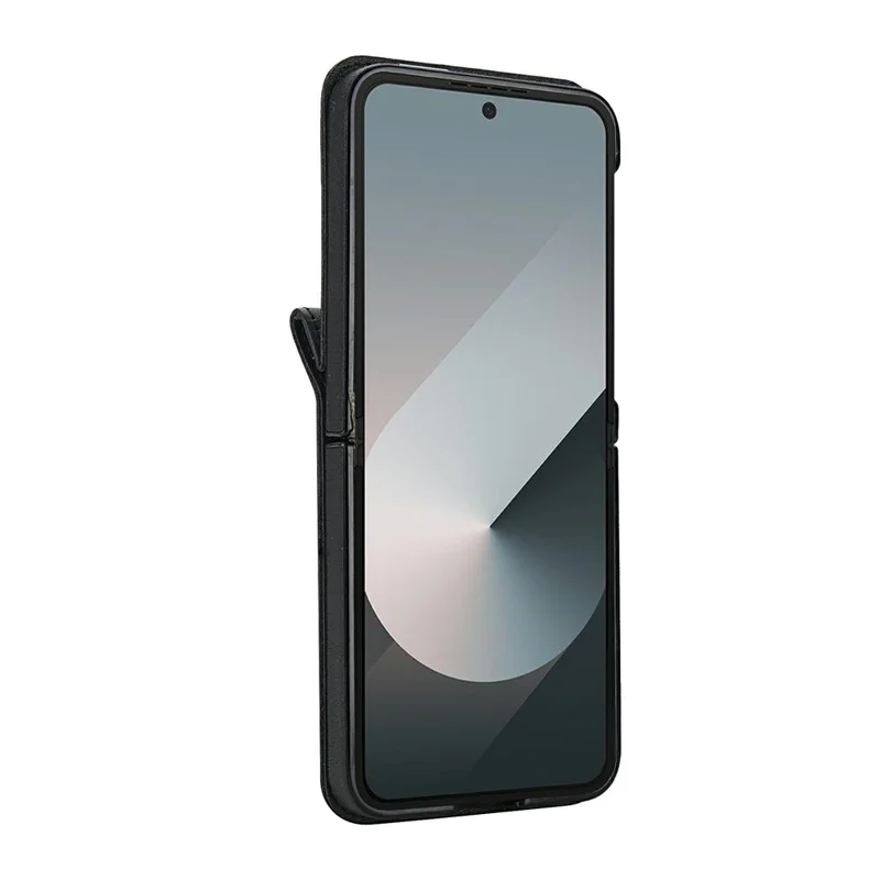 For Samsung Galaxy Z Flip5 5G Case Kickstand Leather + PC Folding Phone Cover with HD Screen Protector / Straps - Black