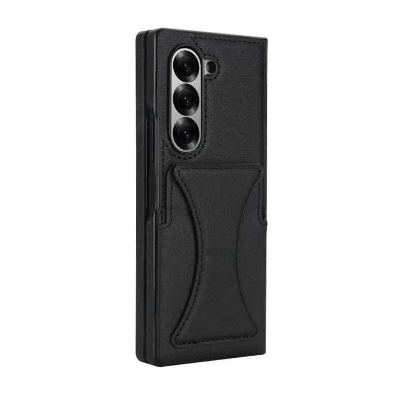 For Samsung Galaxy Z Fold6 5G Case Kickstand Leather + PC Folding Phone Cover with HD Screen Protector - Black