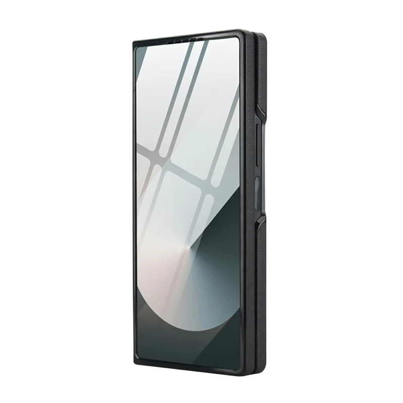For Samsung Galaxy Z Fold6 5G Case Kickstand Leather + PC Folding Phone Cover with HD Screen Protector - Black