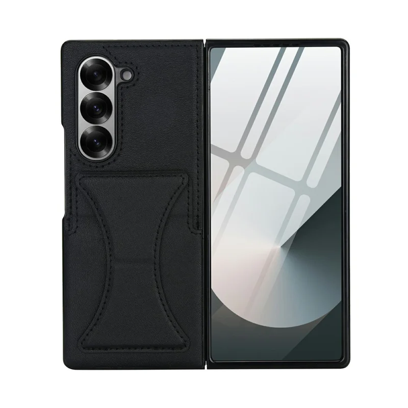 For Samsung Galaxy Z Fold6 5G Case Kickstand Leather + PC Folding Phone Cover with HD Screen Protector - Black