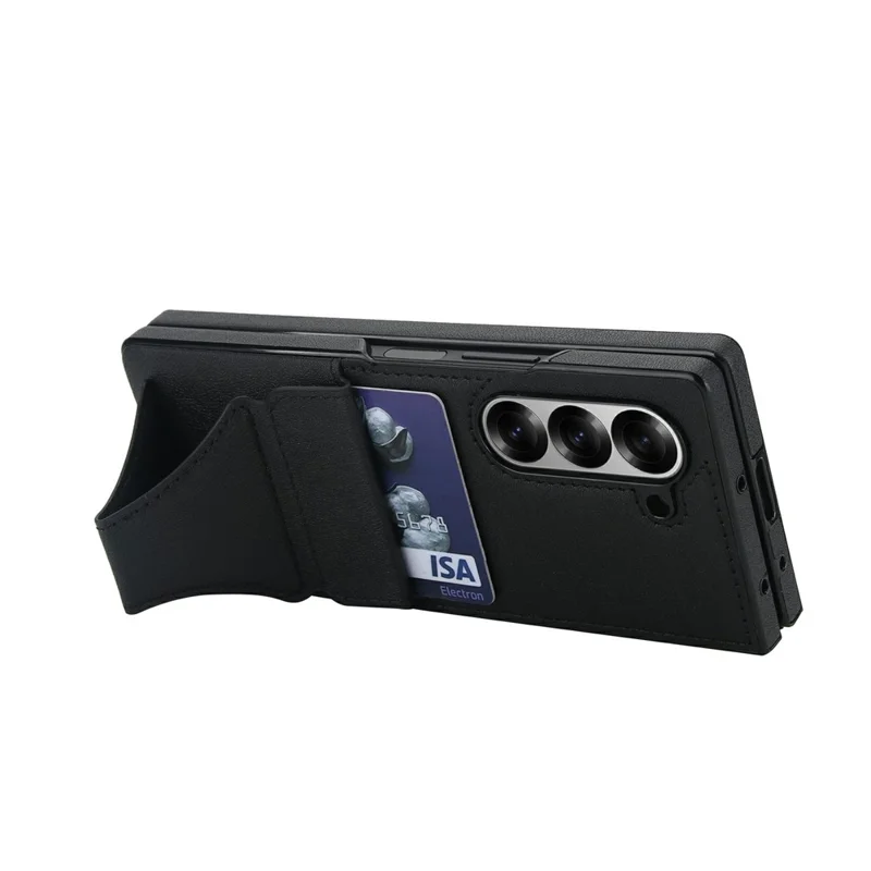 For Samsung Galaxy Z Fold6 5G Case Kickstand Leather + PC Folding Phone Cover with HD Screen Protector - Black