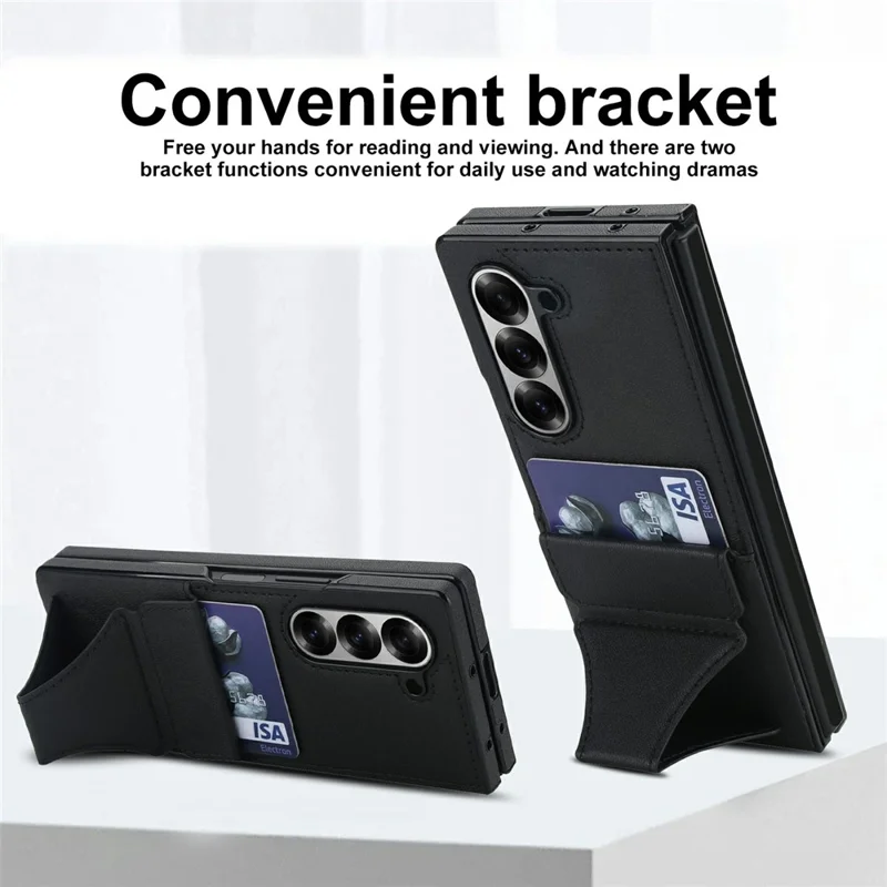 For Samsung Galaxy Z Fold6 5G Case Kickstand Leather + PC Folding Phone Cover with HD Screen Protector - Black