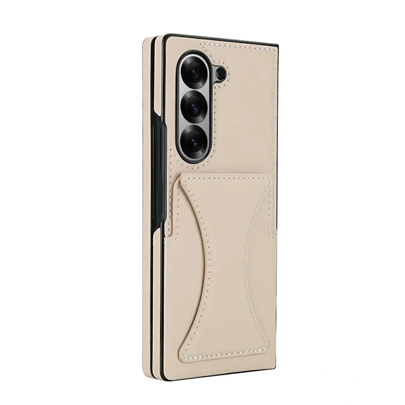 For Samsung Galaxy Z Fold5 5G Case Kickstand Leather + PC Folding Phone Cover with HD Screen Protector - Apricot