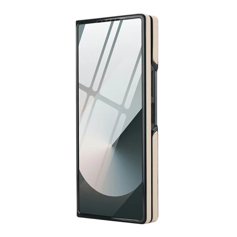 For Samsung Galaxy Z Fold5 5G Case Kickstand Leather + PC Folding Phone Cover with HD Screen Protector - Apricot