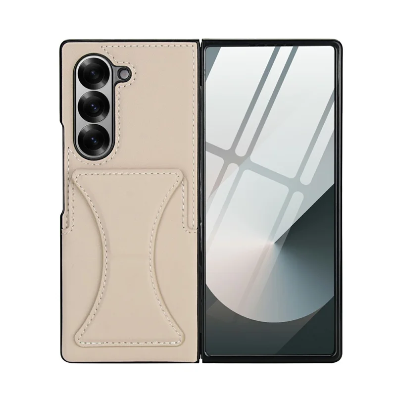 For Samsung Galaxy Z Fold5 5G Case Kickstand Leather + PC Folding Phone Cover with HD Screen Protector - Apricot