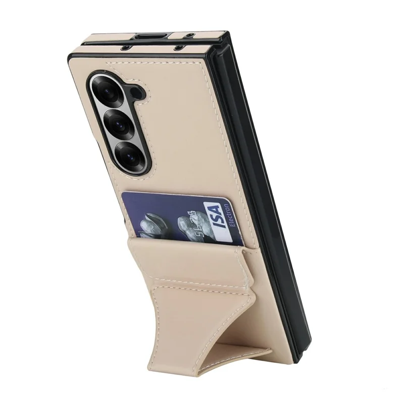 For Samsung Galaxy Z Fold5 5G Case Kickstand Leather + PC Folding Phone Cover with HD Screen Protector - Apricot