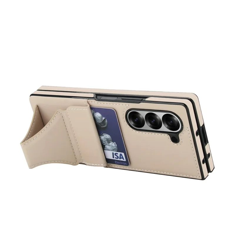 For Samsung Galaxy Z Fold5 5G Case Kickstand Leather + PC Folding Phone Cover with HD Screen Protector - Apricot