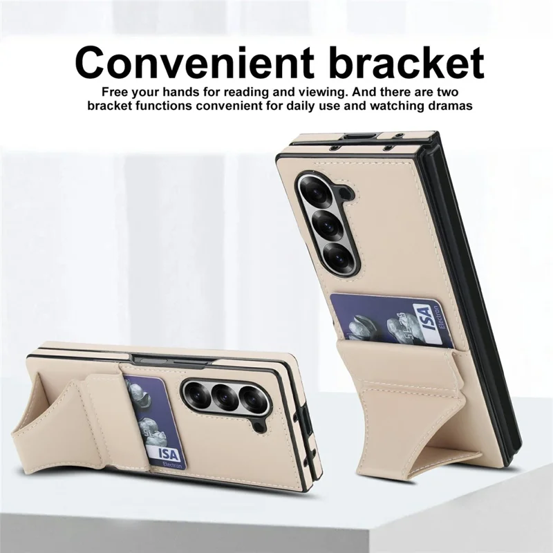 For Samsung Galaxy Z Fold5 5G Case Kickstand Leather + PC Folding Phone Cover with HD Screen Protector - Apricot