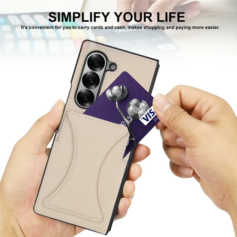 For Samsung Galaxy Z Fold5 5G Case Kickstand Leather + PC Folding Phone Cover with HD Screen Protector - Apricot