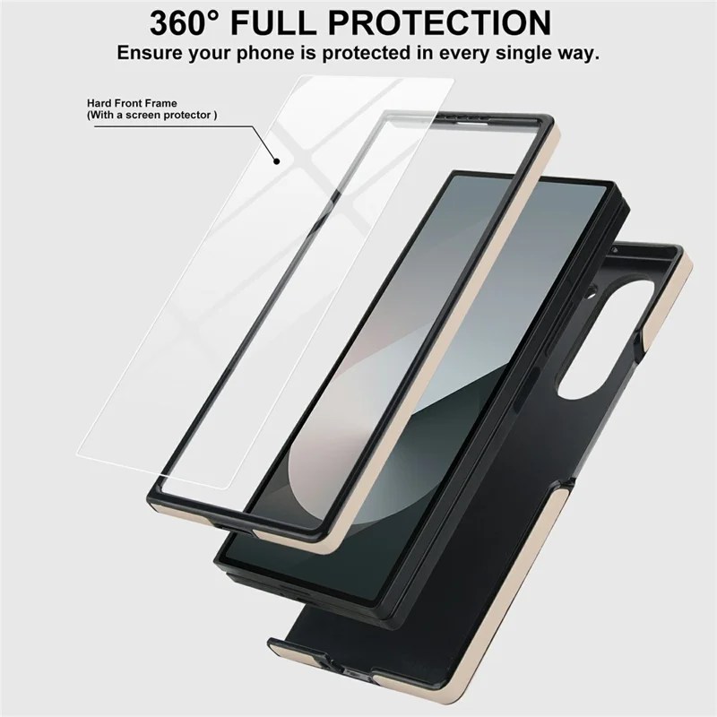 For Samsung Galaxy Z Fold5 5G Case Kickstand Leather + PC Folding Phone Cover with HD Screen Protector - Apricot