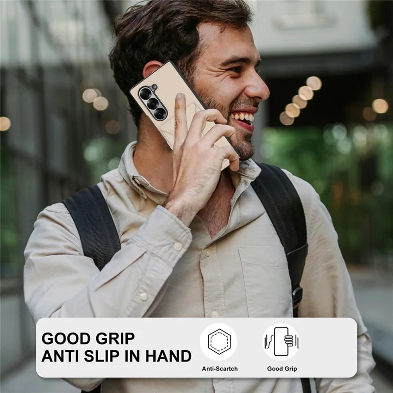 For Samsung Galaxy Z Fold5 5G Case Kickstand Leather + PC Folding Phone Cover with HD Screen Protector - Apricot