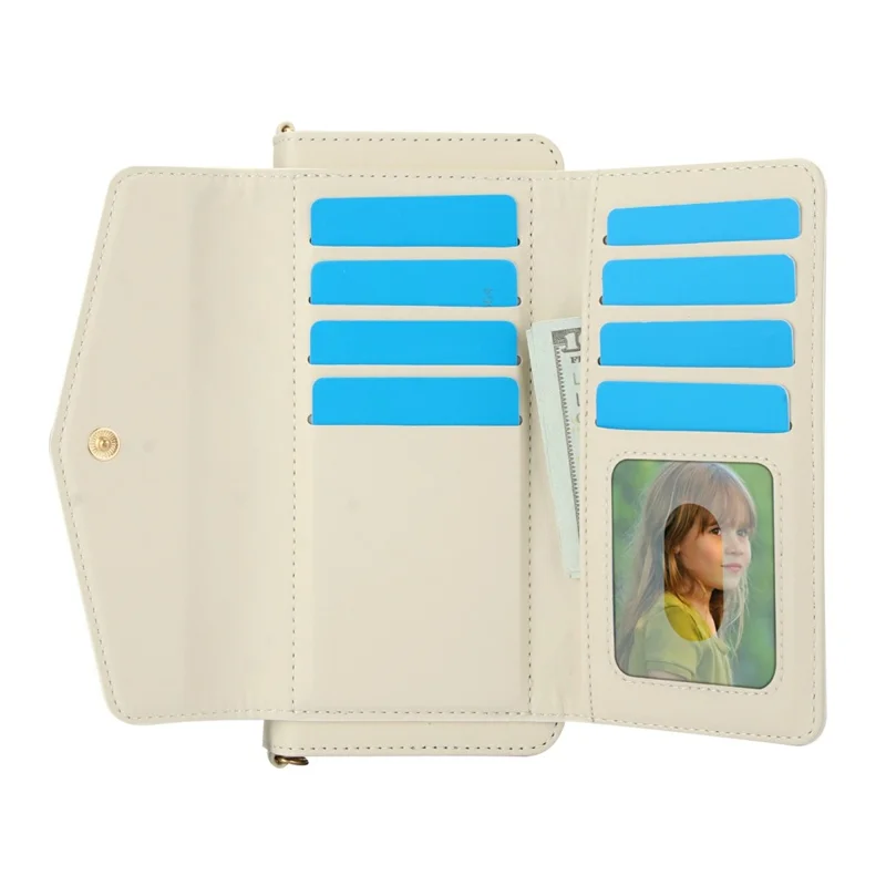 For Samsung Galaxy Z Fold6 5G Case Quilted Design PU Leather Wallet Phone Cover with Shoulder Strap - Beige