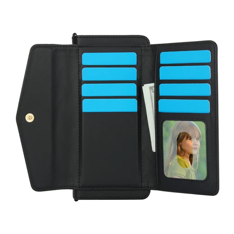 For Samsung Galaxy Z Fold5 5G Case Quilted Design PU Leather Wallet Phone Cover with Shoulder Strap - Black