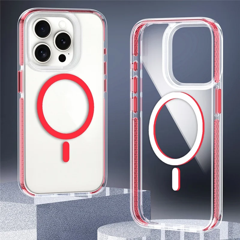 For iPhone 15 Pro Case Compatible with MagSafe Clear TPU Acrylic Phone Back Cover - Red