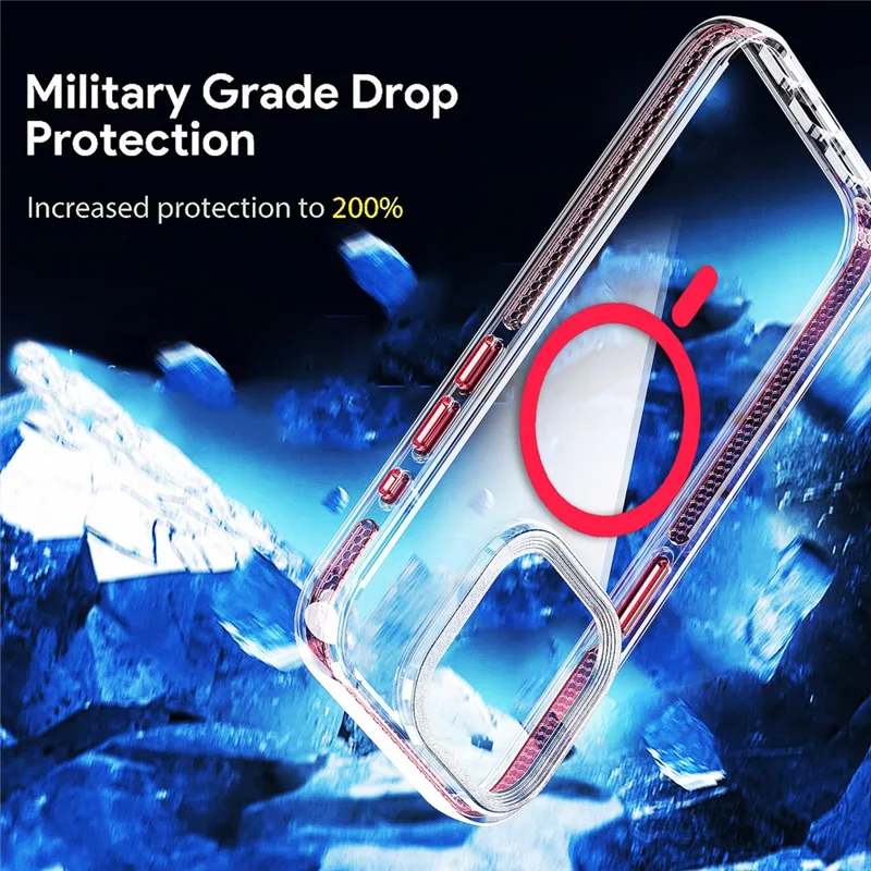 For iPhone 15 Pro Case Compatible with MagSafe Clear TPU Acrylic Phone Back Cover - Red