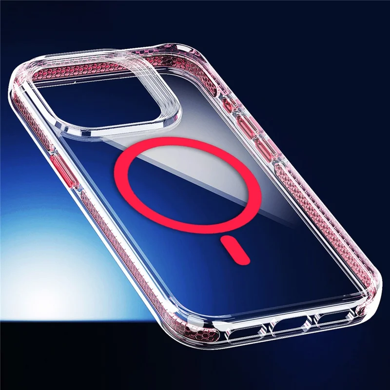 For iPhone 15 Pro Case Compatible with MagSafe Clear TPU Acrylic Phone Back Cover - Red