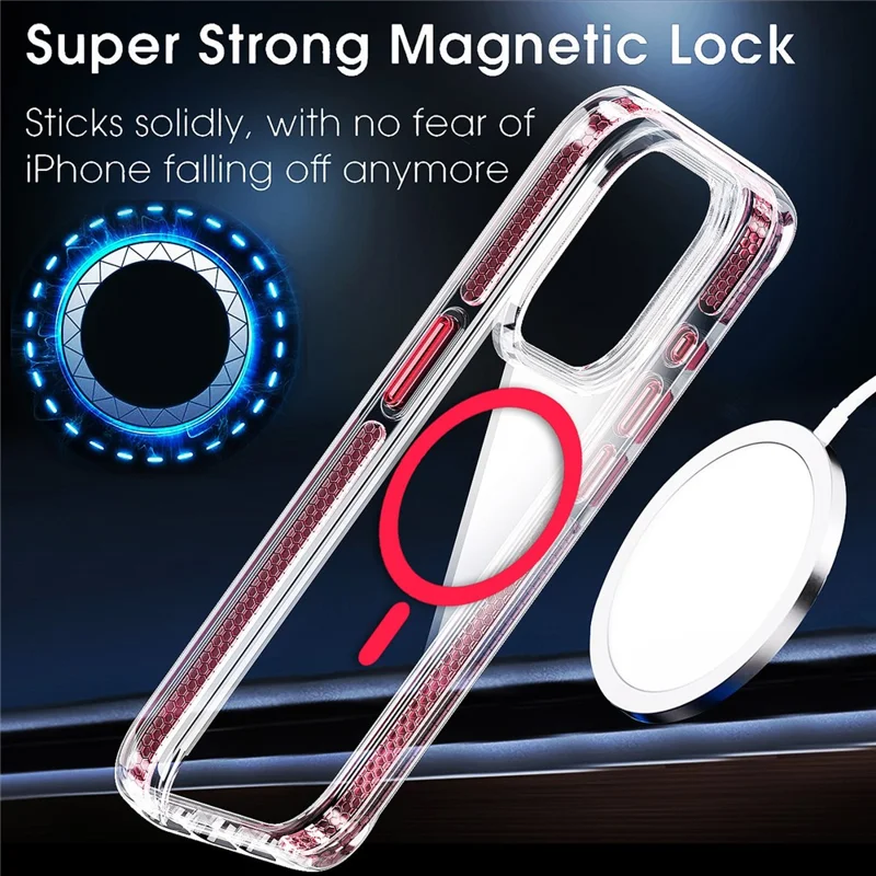 For iPhone 15 Pro Case Compatible with MagSafe Clear TPU Acrylic Phone Back Cover - Red