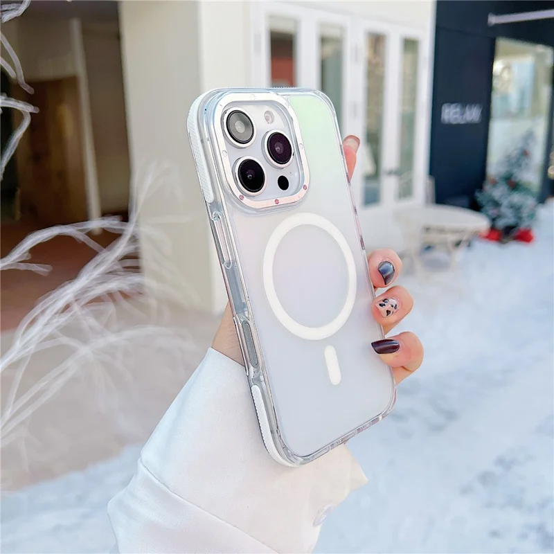 For iPhone 16 Pro Max Case Compatible with MagSafe Color Changing TPU Acrylic Phone Back Cover - White