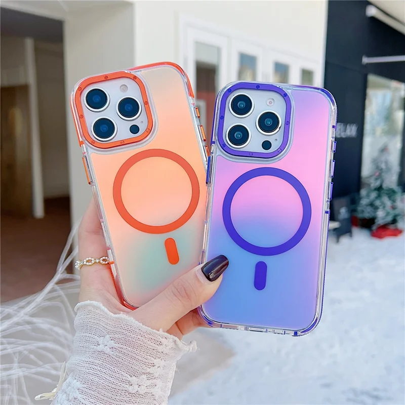 For iPhone 16 Pro Max Case Compatible with MagSafe Color Changing TPU Acrylic Phone Back Cover - White