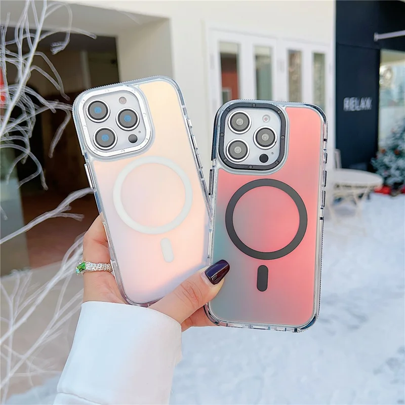 For iPhone 16 Pro Max Case Compatible with MagSafe Color Changing TPU Acrylic Phone Back Cover - White